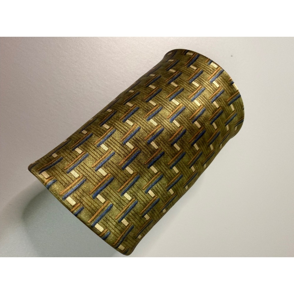 Van Heusen Mens Silk Tie Olive Green Geometric Woven Pattern Made in Italy